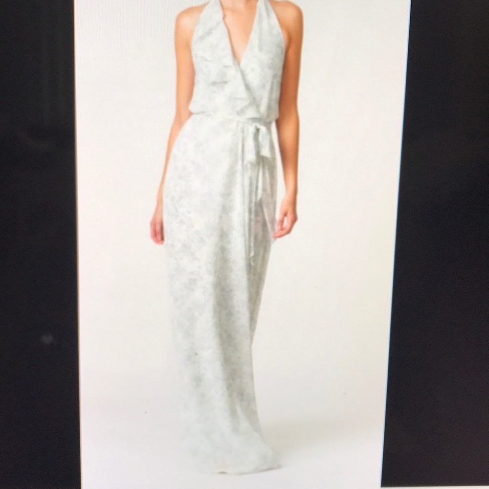 Ruffle Front Print Chiffon Halter Gown